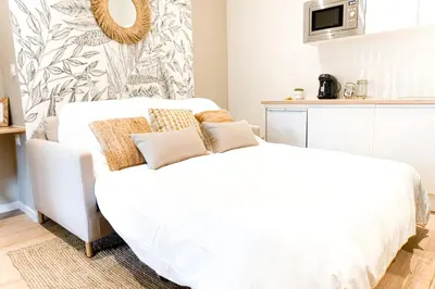 Un ou plusieurs lits dans un hébergement de l'établissement Le naturel - Superbe logement - Extérieur privatif - Centre ville