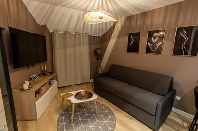 Télévision ou salle de divertissement dans l'établissement L'incognito - Romantisme - Vin - Jacuzzi