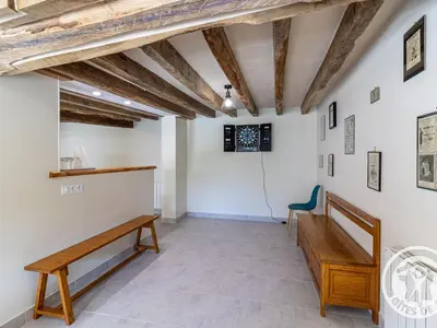 Télévision ou salle de divertissement dans l'établissement Gîte de groupe avec salle de jeux, jardin 4000m², proche forêt de Chandelais et Zoo de la Flèche - FR-1-622-56