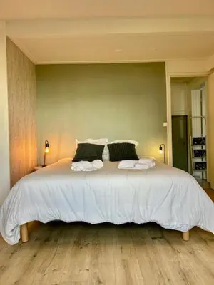 Un ou plusieurs lits dans un hébergement de l'établissement Loft avec parking centre Tours et bord du Cher Loire Valley