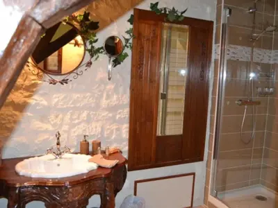 Salle de bains dans l'établissement Gîte historique avec piscine privée, proche de Chinon - FR-1-381-530