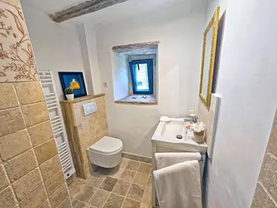 Salle de bains dans l'établissement La Crocherie : Gîte des Elfes - Free Wifi & Smart TV