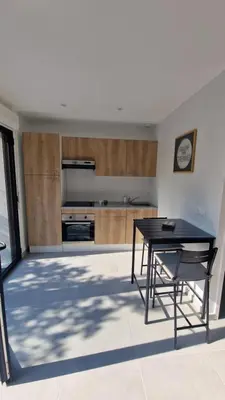Cuisine ou kitchenette dans l'établissement Le Patio : studio avec extérieur