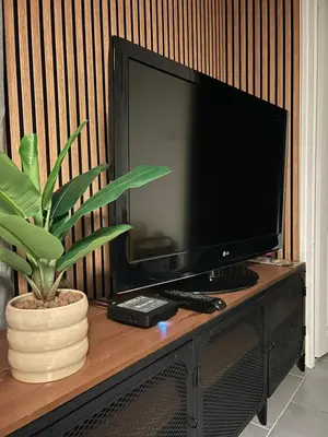 Télévision ou salle de divertissement dans l'établissement Maison cosy avec terrasse & parking - 5min de Tours