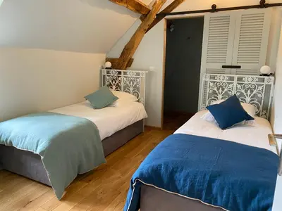 Un ou plusieurs lits dans un hébergement de l'établissement Maison de Campagne avec Piscine, Vallée de la Loire