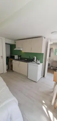 Cuisine ou kitchenette dans l'établissement Charmant studio centre de Bourgueil