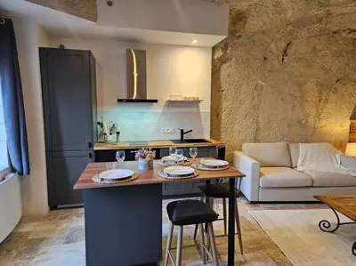 Cuisine ou kitchenette dans l'établissement Charmante maison troglodyte Loire Valley