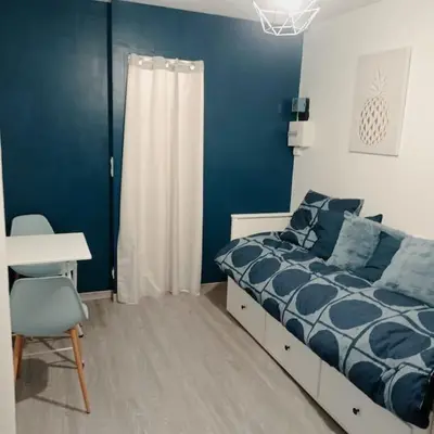 Un ou plusieurs lits dans un hébergement de l'établissement T'Relax - Studio calme et lumineux avec jardin