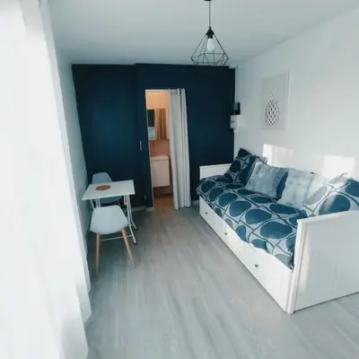 Un ou plusieurs lits dans un hébergement de l'établissement T'Relax - Studio calme et lumineux avec jardin