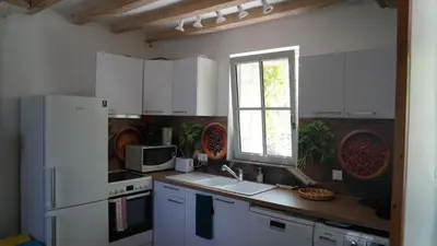 Cuisine ou kitchenette dans l'établissement Gîte Aliénor en Anjou