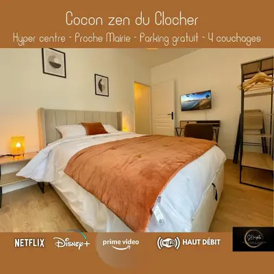 Un ou plusieurs lits dans un hébergement de l'établissement Cocon zen du clocher - SOnights