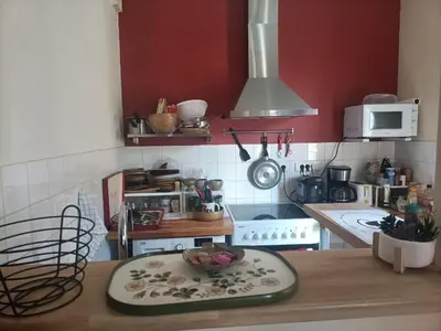 Cuisine ou kitchenette dans l'établissement Le Cheval Blanc La Chartre sur le Loir