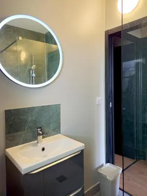 Salle de bains dans l'établissement L'appartement Bilobou, 10 mn du ZooParc de Beauval