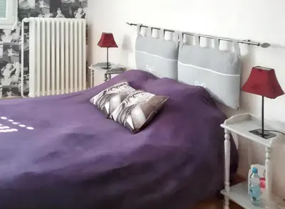 Un ou plusieurs lits dans un hébergement de l'établissement Maison charmante à La Flèche avec jardin et parking privé