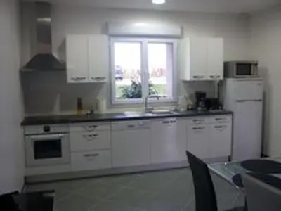 Cuisine ou kitchenette dans l'établissement Gîte moderne avec grande piscine chauffée et animaux acceptés - FR-1-491-355