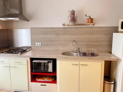 Cuisine ou kitchenette dans l'établissement Gîte confort pour 2 avec jardin privatif près des châteaux et du Zooparc de Beauval - FR-1-491-368
