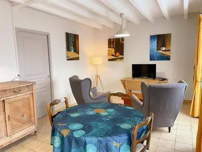 Coin salon dans l'établissement Gîte confort pour 2 avec jardin privatif près des châteaux et du Zooparc de Beauval - FR-1-491-368