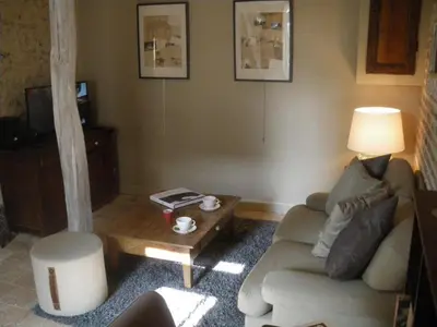 Coin salon dans l'établissement Charmante maison avec jardin privatif, proche des Châteaux de la Loire, animaux acceptés - FR-1-491-422