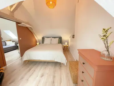 Un ou plusieurs lits dans un hébergement de l'établissement Gîte tout confort près des châteaux de la Loire avec jardin privé et borne de recharge électrique - FR-1-381-583