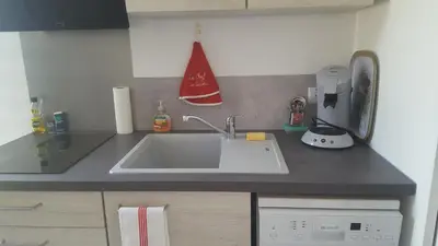 Cuisine ou kitchenette dans l'établissement Gîte studio 2 pers Le Bleuet entre Loire et Sologne