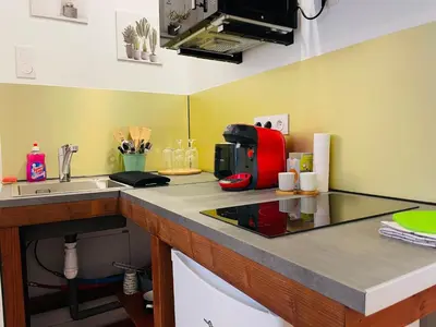 Cuisine ou kitchenette dans l'établissement Les Remparts, 5min du ZooParc