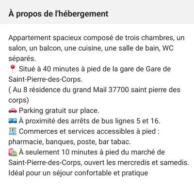Plan de l'établissement Appartement T4 à 40min à pieds de la gare de Saint-Pierre des corps
