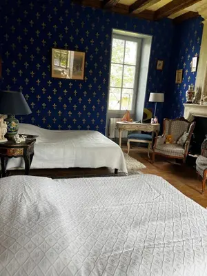 Un ou plusieurs lits dans un hébergement de l'établissement Château de la Thibaudière Bois Savary - Chambre familiale du Roi