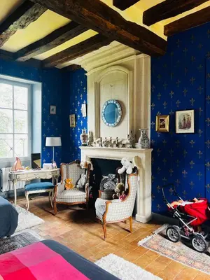 Coin salon dans l'établissement Château de la Thibaudière Bois Savary - Chambre familiale du Roi