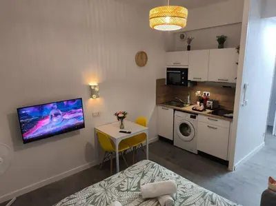 Cuisine ou kitchenette dans l'établissement Magnifique Studio Douillet