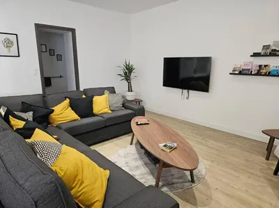Télévision ou salle de divertissement dans l'établissement Belle Maison Loft patio jacuzzi clim Tours