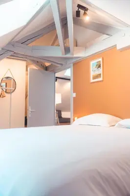 Un ou plusieurs lits dans un hébergement de l'établissement Le Nid dAigle - Spacieux logement sous les toits