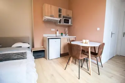 Cuisine ou kitchenette dans l'établissement Studios Saint Jacques, Châtellerault