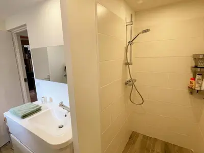Salle de bains dans l'établissement Gîte de charme avec piscine chauffée, clim et WiFi en Loire - FR-1-381-602