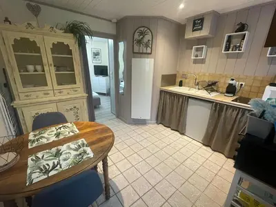 Cuisine ou kitchenette dans l'établissement La Loge de Beauval maisonnette proche Zoo