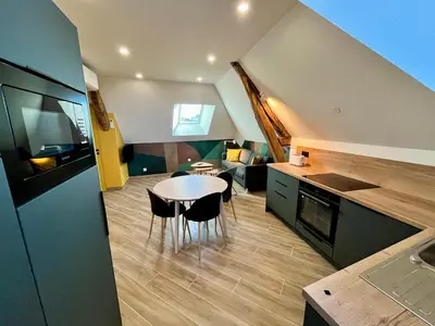 Cuisine ou kitchenette dans l'établissement T3 climatisé face Loire et château l'appart du 4-1