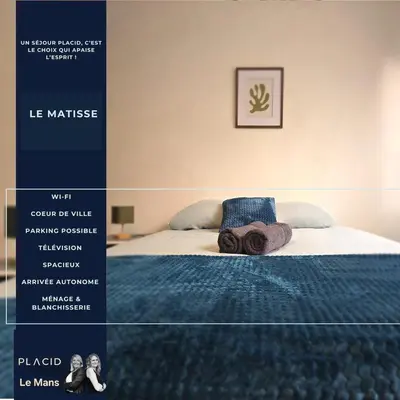 Un ou plusieurs lits dans un hébergement de l'établissement Le Matisse - centre-ville - Wifi - spacieux