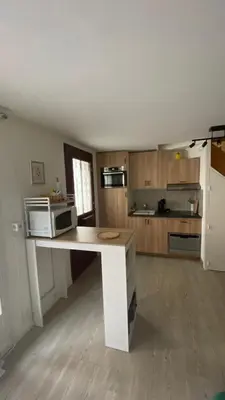 Cuisine ou kitchenette dans l'établissement La Léonard île au coeur de l île d or logement avec chambre climatisée