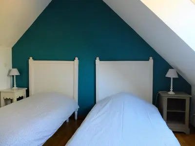 Un ou plusieurs lits dans un hébergement de l'établissement Maison de charme avec piscine partagée à Contres - FR-1-491-465