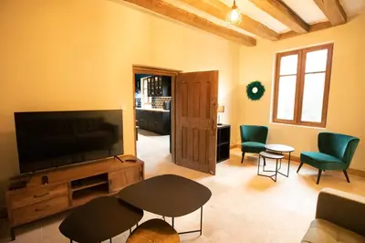 Télévision ou salle de divertissement dans l'établissement Longère du Gué du Roi & SPA