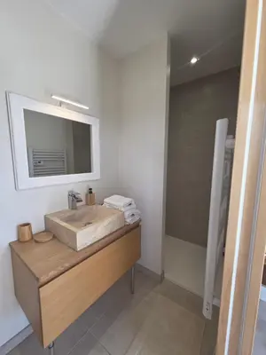 Salle de bains dans l'établissement Au Bord de Loire