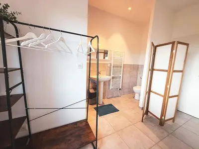 Salle de bains dans l'établissement Charmant studio dans une ecurie en Touraine