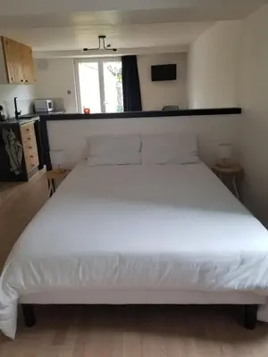 Un ou plusieurs lits dans un hébergement de l'établissement appartement cosy avec jardin Amboise