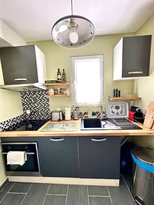 Cuisine ou kitchenette dans l'établissement Gîte de beaujours