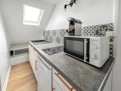 Cuisine ou kitchenette dans l'établissement Charmant studio - vue parc- proche transports