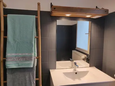 Salle de bains dans l'établissement Les Gaudouines