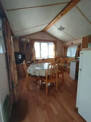 Cuisine ou kitchenette dans l'établissement Mobil home Le Duo Tranquille