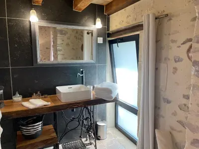 Salle de bains dans l'établissement Maison d'hôtes près de La Flèche - Animaux Admis - Petit-déjeuner Inclus - FR-1-410-477