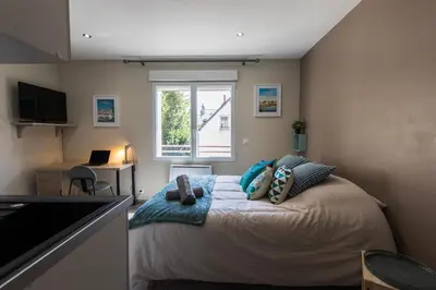 Télévision ou salle de divertissement dans l'établissement Studio Cosy La Fuye, proche gare, VELORA