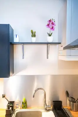 Cuisine ou kitchenette dans l'établissement Le coeur de la ville