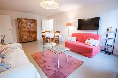 Télévision ou salle de divertissement dans l'établissement Charmant T3 avec terrasse/jardin